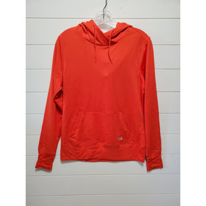 Orange performance Under Armour hooded kangaroo pocket long sleeve jersey shirt